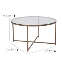 Load image into Gallery viewer, Coffee Table - Clear Glass Accent Table with Crisscross Brushed Gold Frame