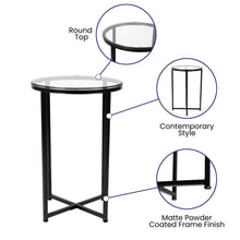 Load image into Gallery viewer, End Table - Modern Clear Glass Accent Table with Crisscross Matte Black Frame