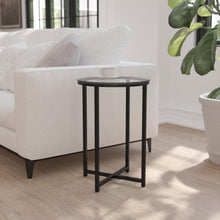 Load image into Gallery viewer, End Table - Modern Clear Glass Accent Table with Crisscross Matte Black Frame