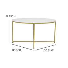 Load image into Gallery viewer, Coffee Table - White Marble Finish Accent Table with Brushed Gold Frame