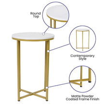 Load image into Gallery viewer, End Table - White Marble Finish Accent Table with Crisscross Brushed Gold Frame