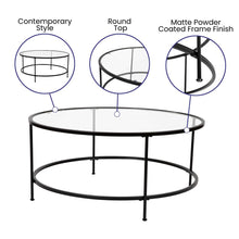 Load image into Gallery viewer, Round Coffee Table - Modern Clear Glass Coffee Table with Matte Black Frame