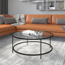 Load image into Gallery viewer, Round Coffee Table - Modern Clear Glass Coffee Table with Matte Black Frame