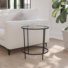 Load image into Gallery viewer, Round End Table - Modern Clear Glass Accent Table with Matte Black Frame