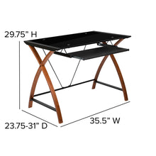 Load image into Gallery viewer, Black Glass Computer Desk with Pull-Out Keyboard Tray and Crisscross Frame