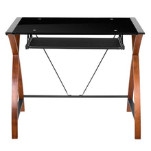 Load image into Gallery viewer, Black Glass L-Shape Corner Computer Desk with Pull-Out Keyboard Tray
