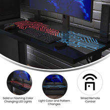 Load image into Gallery viewer, 43" Gaming Desk with LED Lights, Tempered Glass Desktop, Black