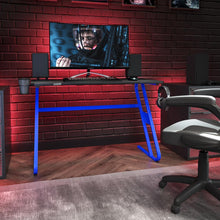 Load image into Gallery viewer, Blue Gaming Ergonomic Desk with Cup Holder and Headphone Hook
