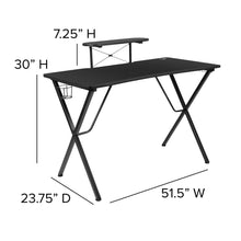 Load image into Gallery viewer, Black Gaming Desk with Cup Holder, Headphone Hook, and Monitor/Smartphone Stand