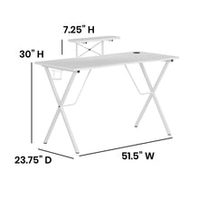 Load image into Gallery viewer, White Gaming Desk with Cup Holder, Headphone Hook, and Monitor/Smartphone Stand