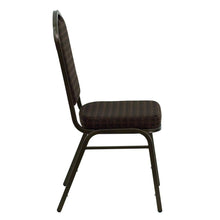 Load image into Gallery viewer, Crown Back Stacking Banquet Chair in Brown Patterned Fabric - Gold Vein Frame