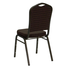 Load image into Gallery viewer, Crown Back Stacking Banquet Chair in Brown Patterned Fabric - Gold Vein Frame