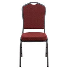 Load image into Gallery viewer, Crown Back Stacking Banquet Chair in Burgundy Fabric - Silver Vein Frame