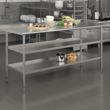 Load image into Gallery viewer, l Stainless Steel 18 Gauge Work Table with 1.5" Backsplash and 2 Undershelves