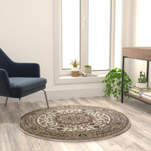 Load image into Gallery viewer, Persian 4x4 Ivory Round Area Rug-Olefin Rug with Jute Backing