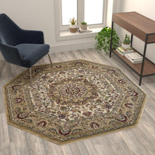 Load image into Gallery viewer, Persian 5x5 Ivory Octagon Area Rug-Olefin Rug with Jute Backing