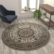 Load image into Gallery viewer, Persian 5x5 Ivory Round Area Rug-Olefin Rug with Jute Backing