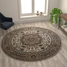 Load image into Gallery viewer, Persian 7x7 Ivory Round Area Rug-Olefin Rug with Jute Backing