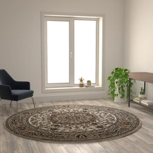 Load image into Gallery viewer, Persian 7x7 Ivory Round Area Rug-Olefin Rug with Jute Backing