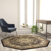 Load image into Gallery viewer, Persian 5x5 Black Octagon Area Rug-Olefin Rug with Jute Backing