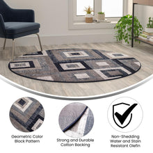 Load image into Gallery viewer, Geometric 5' x 5' Blue, Grey, and White Round Olefin Area Rug