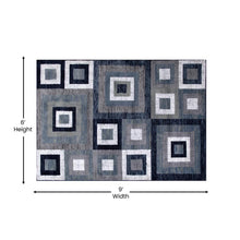 Load image into Gallery viewer, Geometric 6' x 9' Blue, Grey, and White Olefin Area Rug with Cotton Backing