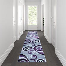 Load image into Gallery viewer, 2' x 11' Purple Abstract Area Rug - Olefin Rug with Jute Backing