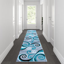 Load image into Gallery viewer, 2' x 11' Turquoise Abstract Area Rug - Olefin Rug with Jute Backing