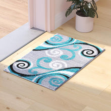 Load image into Gallery viewer, 2' x 3' Turquoise Abstract Area Rug - Olefin Rug with Jute Backing