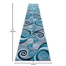 Load image into Gallery viewer, 3' x 16' Turquoise Abstract Area Rug - Olefin Rug with Jute Backing
