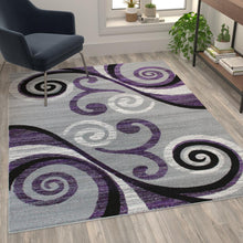 Load image into Gallery viewer, 5' x 7' Purple Abstract Area Rug - Olefin Rug with Jute Backing