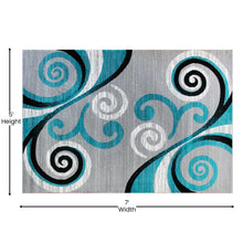 Load image into Gallery viewer, 5' x 7' Turquoise Abstract Area Rug - Olefin Rug with Jute Backing