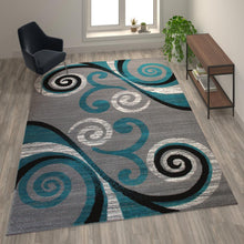 Load image into Gallery viewer, 8' x 10' Turquoise Abstract Area Rug - Olefin Rug with Jute Backing