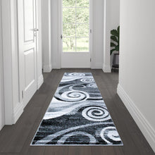 Load image into Gallery viewer, 2' x 7' Gray Swirl Olefin Area Rug for Entryway, Living Room, Bedroom
