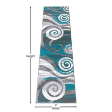 Load image into Gallery viewer, 2' x 7' Turquoise Swirl Olefin Area Rug for Entryway, Living Room, Bedroom