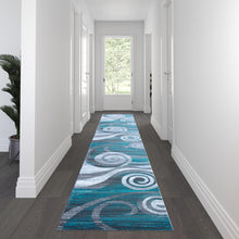 Load image into Gallery viewer, 3' x 16' Turquoise Swirl Olefin Area Rug for Entryway, Living Room, Bedroom