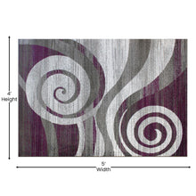 Load image into Gallery viewer, 4' x 5' Purple Swirl Olefin Area Rug for Entryway, Living Room, Bedroom