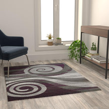 Load image into Gallery viewer, 4' x 5' Purple Swirl Olefin Area Rug for Entryway, Living Room, Bedroom