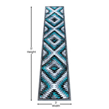 Load image into Gallery viewer, Southwestern 2' x 11' Turquoise Area Rug - Olefin Rug with Jute Backing