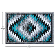 Load image into Gallery viewer, Southwestern 2' x 3' Turquoise Area Rug - Olefin Rug with Jute Backing