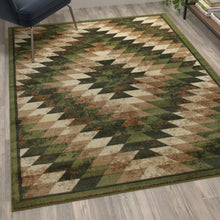 Load image into Gallery viewer, Southwestern 5' x 7' Green Area Rug - Olefin Rug with Jute Backing