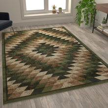 Load image into Gallery viewer, Southwestern 6' x 9' Green Area Rug - Olefin Rug with Jute Backing