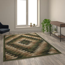 Load image into Gallery viewer, Southwestern 6' x 9' Green Area Rug - Olefin Rug with Jute Backing