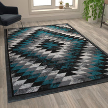 Load image into Gallery viewer, Southwestern 6' x 9' Turquoise Area Rug - Olefin Rug with Jute Backing