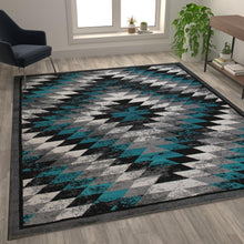 Load image into Gallery viewer, Southwestern 8' x 10' Turquoise Area Rug - Olefin Rug with Jute Backing