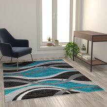 Load image into Gallery viewer, 5' x 7' Turquoise Rippled Olefin Area Rug for Entryway, Living Room, Bedroom