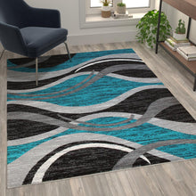 Load image into Gallery viewer, 5' x 7' Turquoise Rippled Olefin Area Rug for Entryway, Living Room, Bedroom