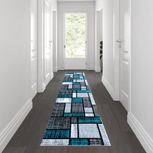 Load image into Gallery viewer, 2' x 11' Turquoise Color Bricked Olefin Area Rug