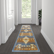 Load image into Gallery viewer, Southwestern 2' x 7' Blue Area Rug - Olefin Rug