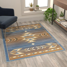 Load image into Gallery viewer, Southwestern 4' x 5' Blue Area Rug - Olefin Rug